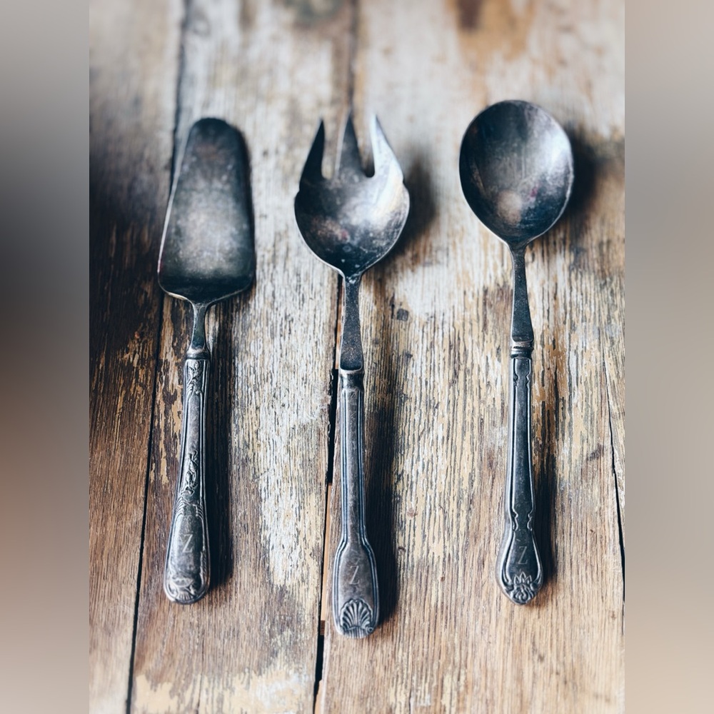 Vintage 3-Piece Stainless Serving Set Monogram Z Pie Server Spoon Fork